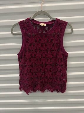 Deletta Sleeveless Crochet Lace Tank - Plum Size Small